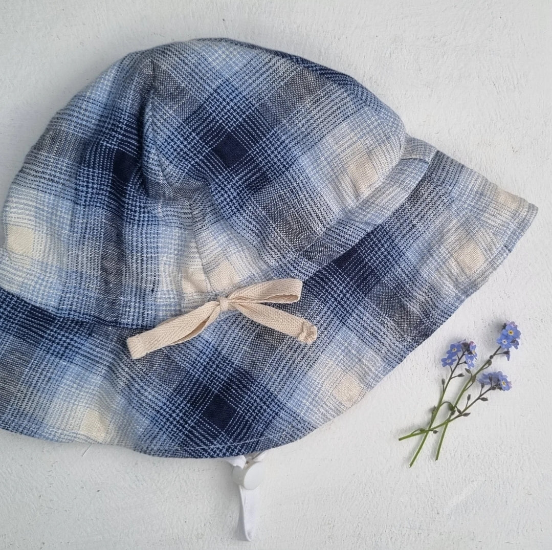 Linen Sunhat - Ocean Check