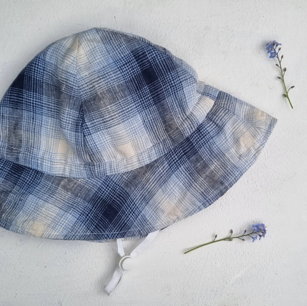 Linen Sunhat - Ocean Check