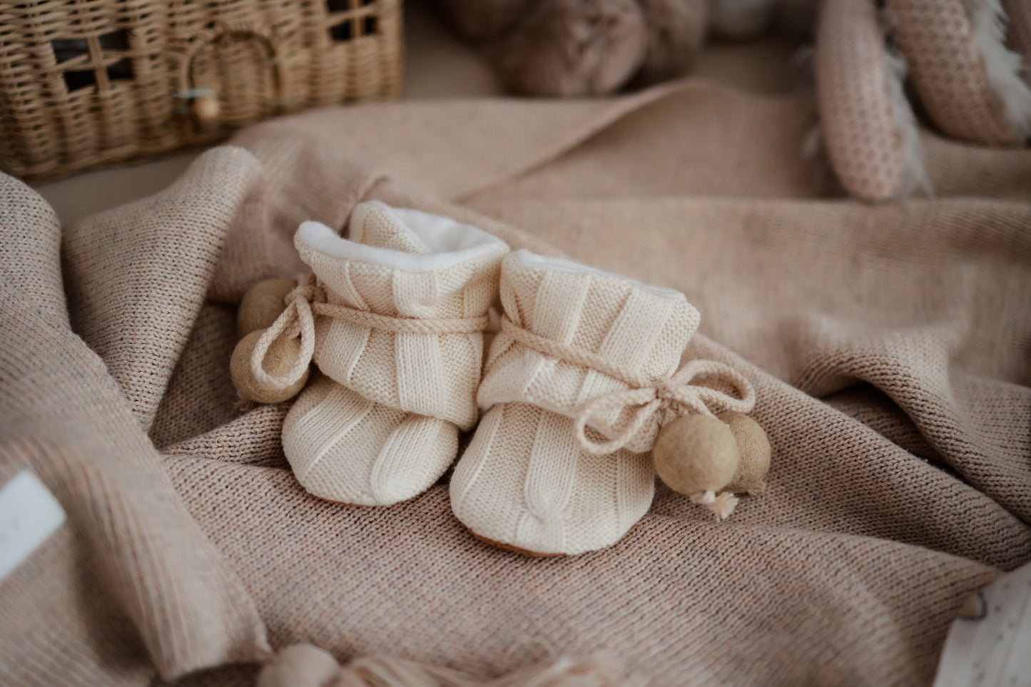 Organic Pom Pom Booties - Last pair - 12-24 months